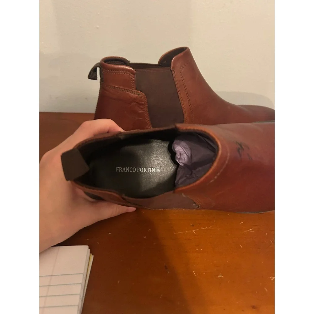 Franco Fortini Mens Cognac Brown Leather Chelsea Boots Size 10 Ankle Boot